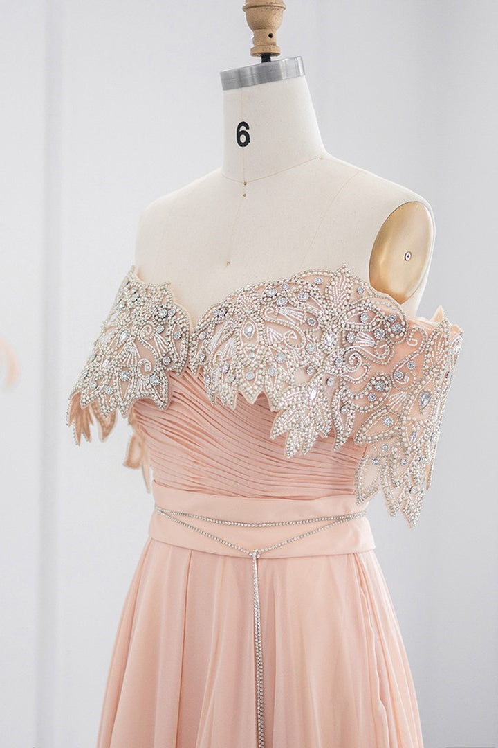 Lotus Off The Shoulder A Line Evening Dress with Chiffon Appliques-BallBride