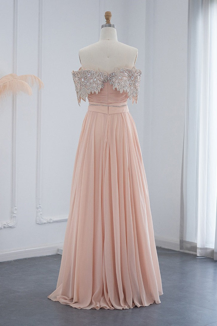 Lotus Off The Shoulder A Line Evening Dress with Chiffon Appliques-BallBride
