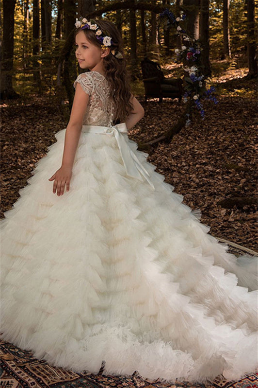 Lovely Lace Appliques Tulle Flower Girl Dress with Long Sleeves-BallBride
