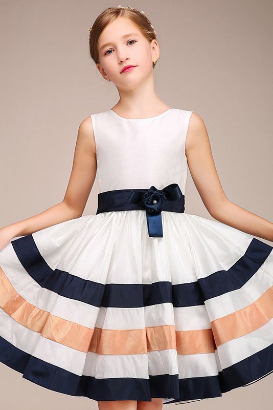 Lovely Sleeveless Jewel Flower Girl Dress with Handmade Flower-BallBride