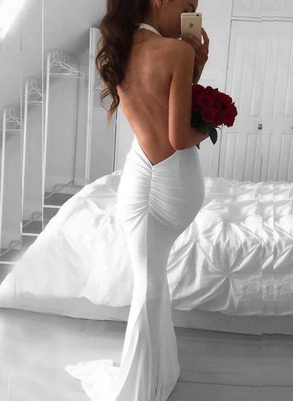 Low Back Mermaid Fitted Wedding Dresses Hot Deep V-Neck-BallBride