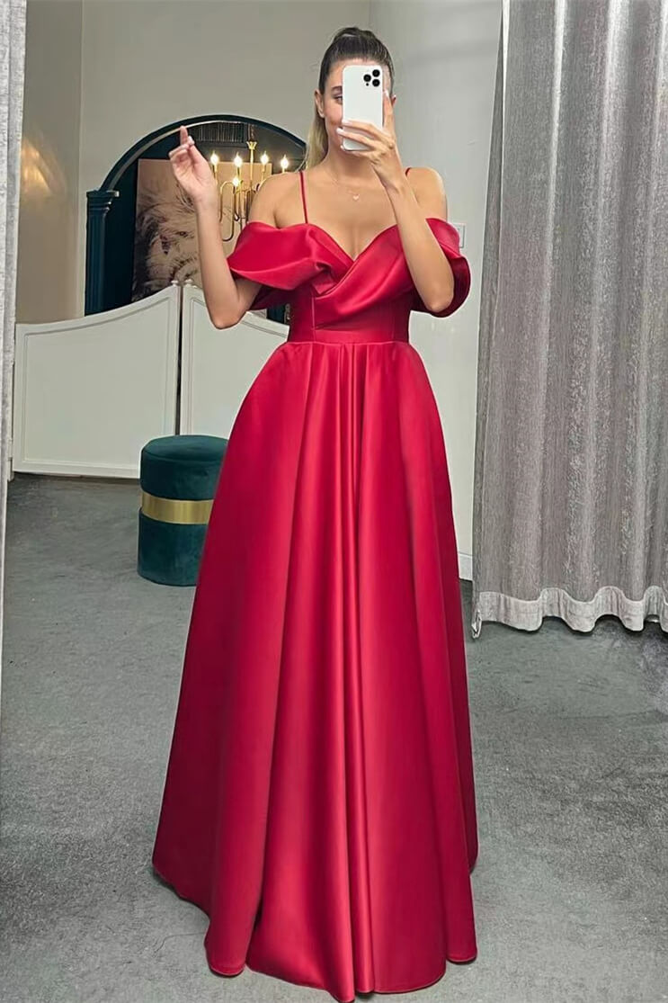 Luxurious A-Line Evening Dress with Spaghetti-Straps & Lace-Up Back-BallBride