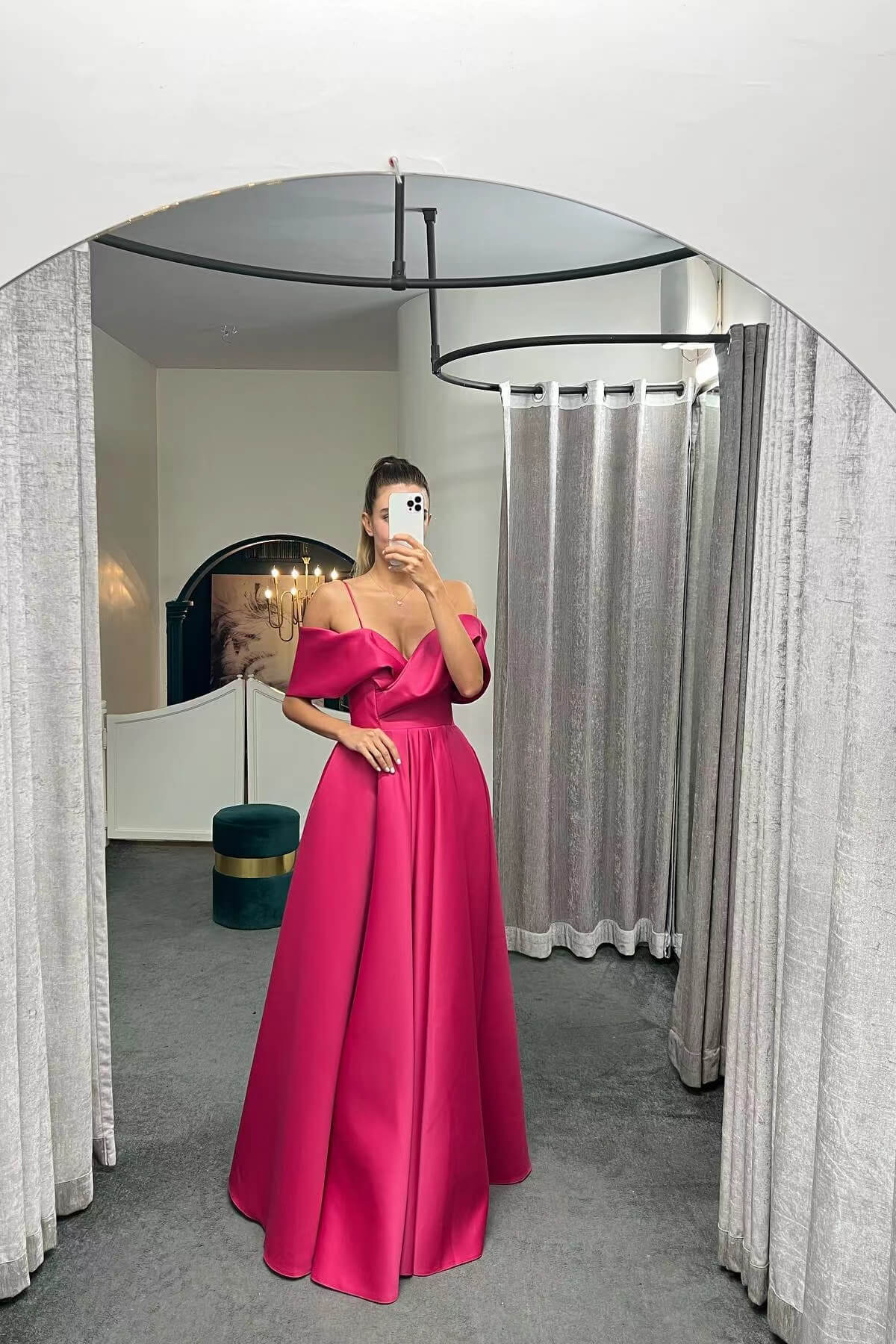 Luxurious A-Line Evening Dress with Spaghetti-Straps & Lace-Up Back-BallBride