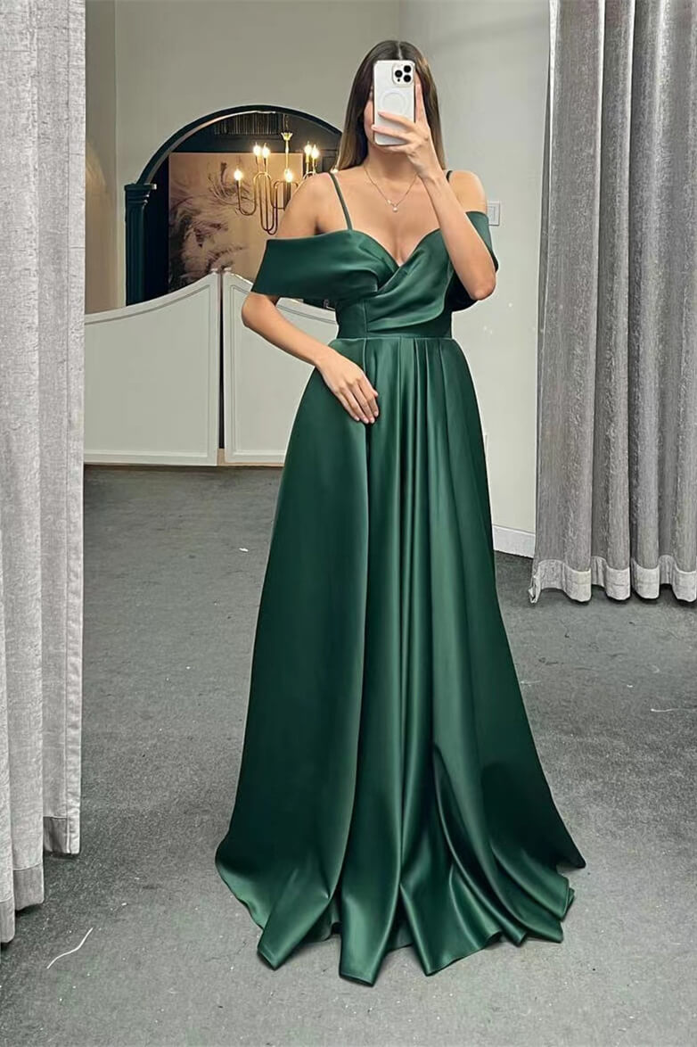 Luxurious A-Line Evening Dress with Spaghetti-Straps & Lace-Up Back-BallBride