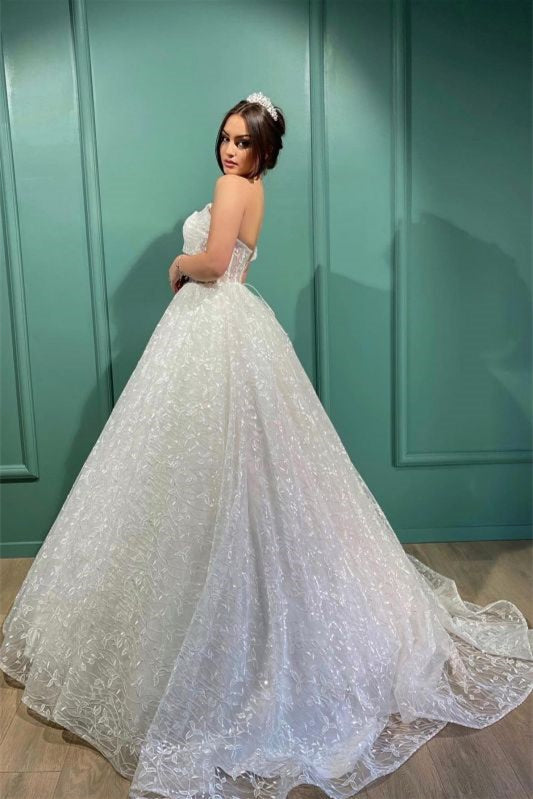 Luxurious A-Line Lace Wedding Dress with One Shoulder-BallBride