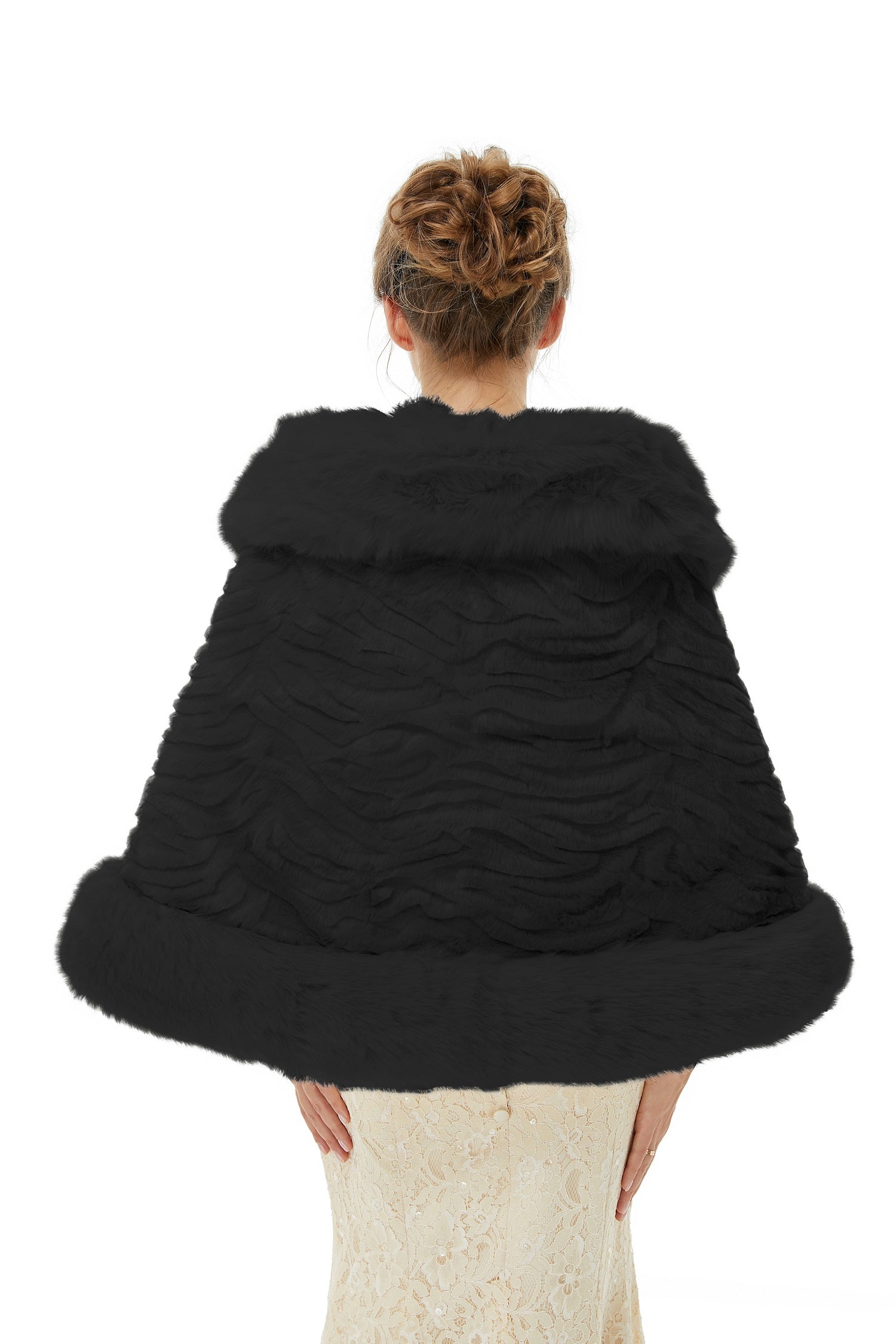 Luxurious Black Faux Fur Wrap for Winter Weddings-BallBride