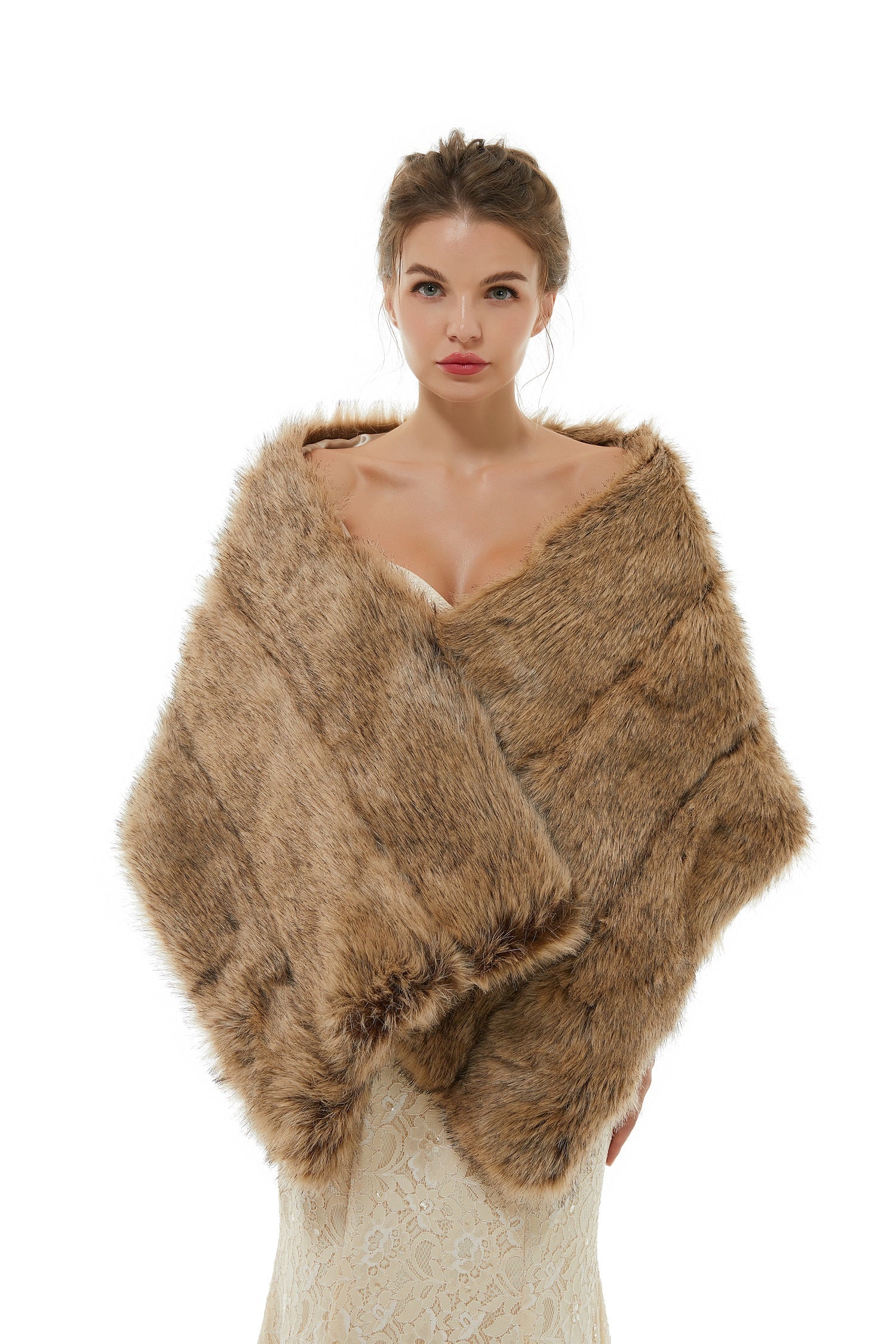 Luxurious Faux Fur Wedding Wrap - Warm Brown-BallBride