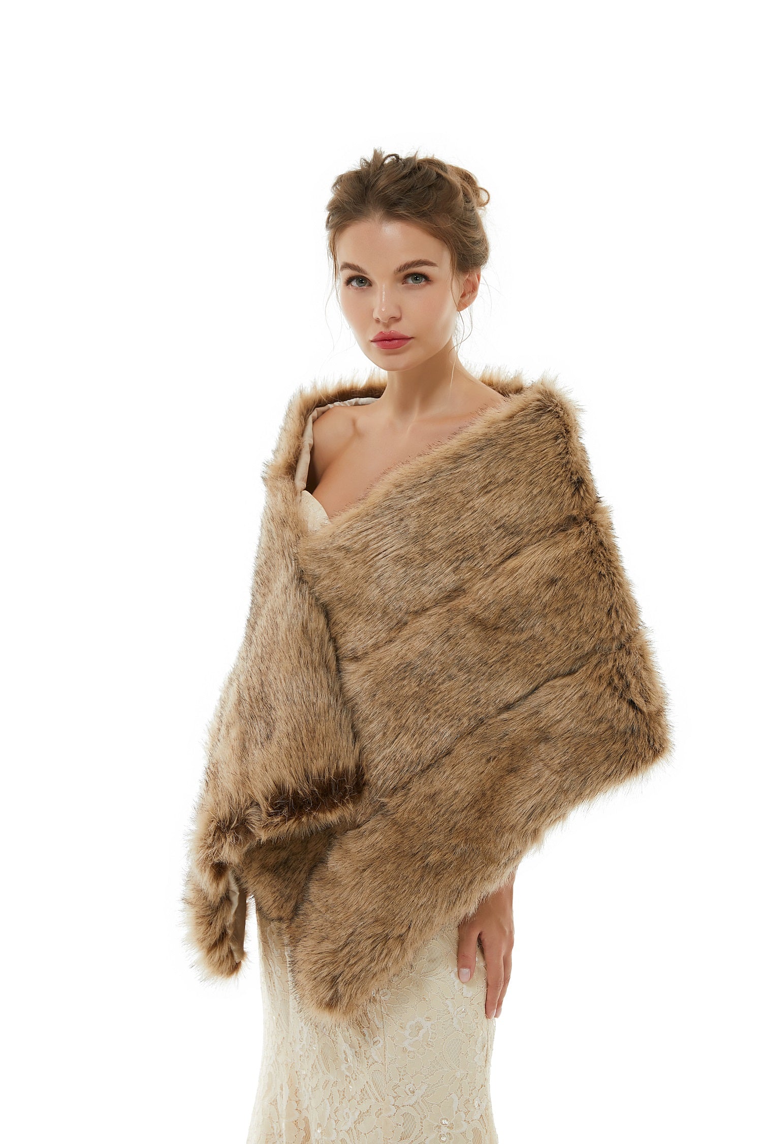 Luxurious Faux Fur Wedding Wrap - Warm Brown-BallBride