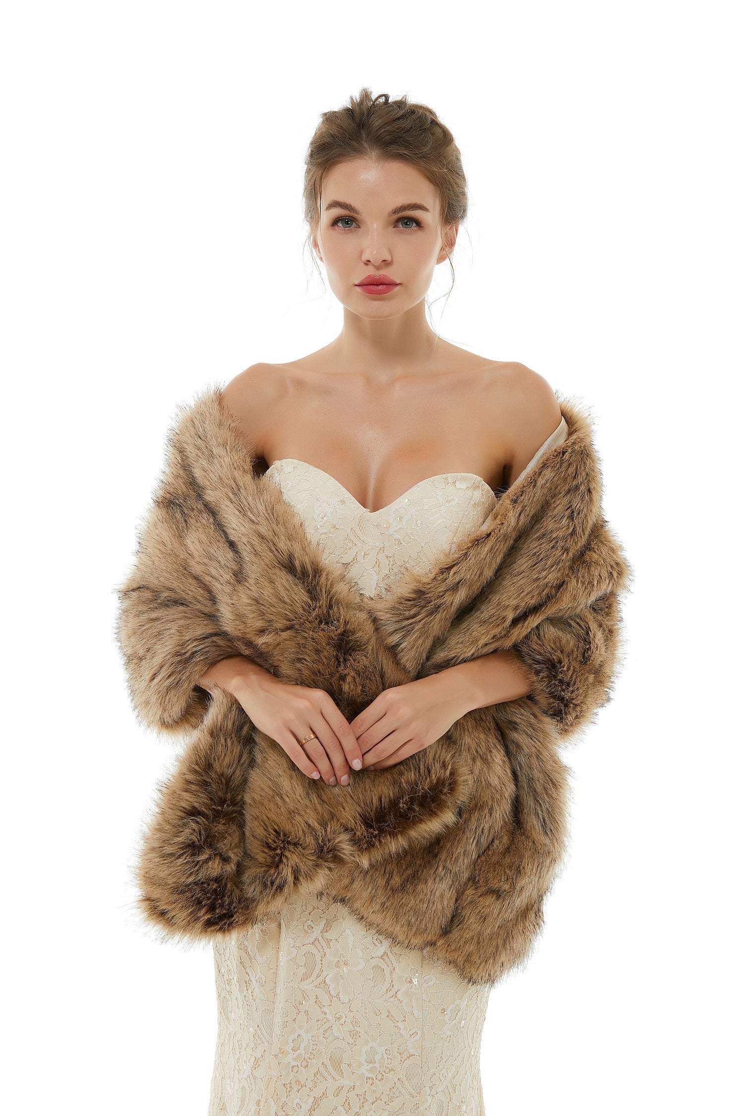 Luxurious Faux Fur Wedding Wrap - Warm Brown-BallBride