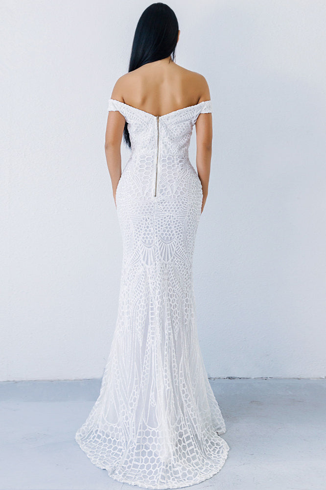 Luxurious Off-Shoulder Mermaid Long Prom Dress With Sequins-BallBride