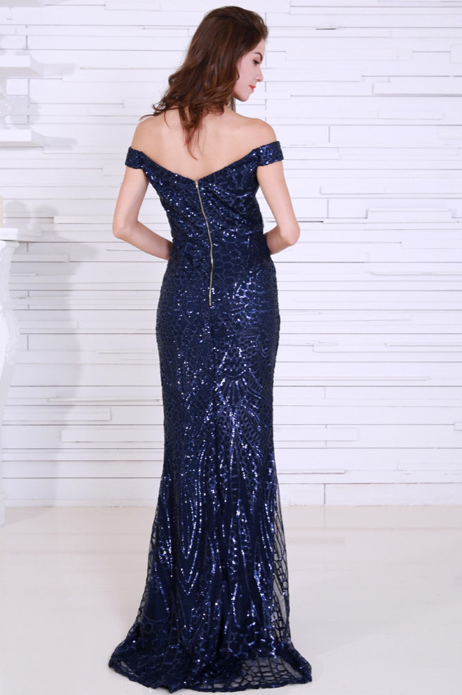 Luxurious Off-Shoulder Mermaid Long Prom Dress With Sequins-BallBride