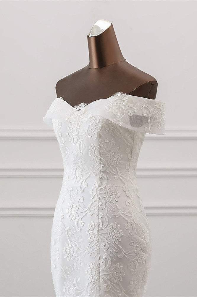 Luxurious Off-the-Shoulder Mermaid Wedding Dress With Tulle Lace-BallBride