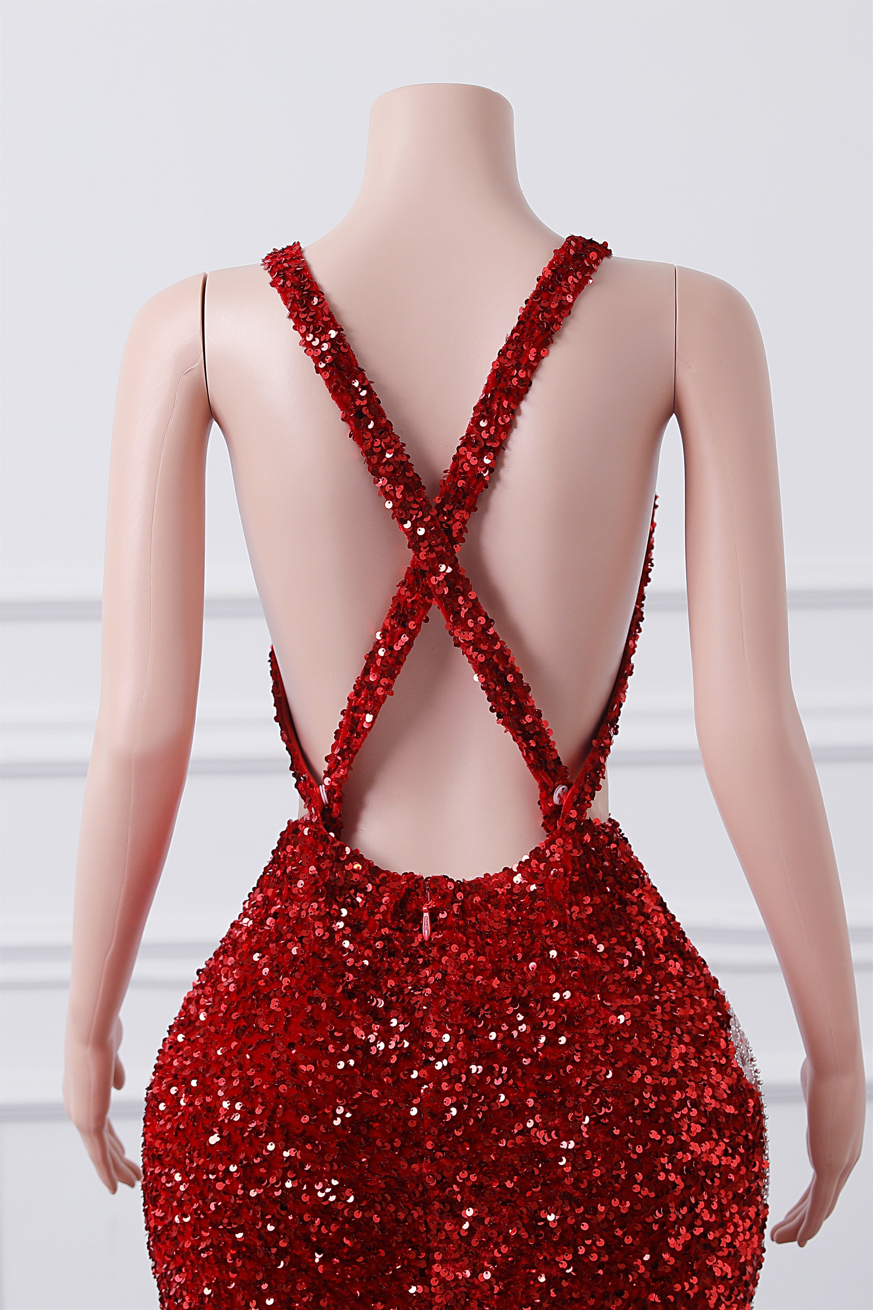 Luxury Burgundy Sequin Mermaid Silver Beaded Court Trian Criss Cross Prom Dresses-BallBride