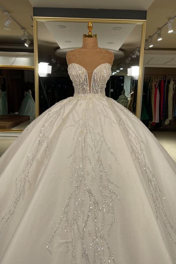 Luxury Glitter Sweetheart Long Ball Gown Wedding Dress-BallBride