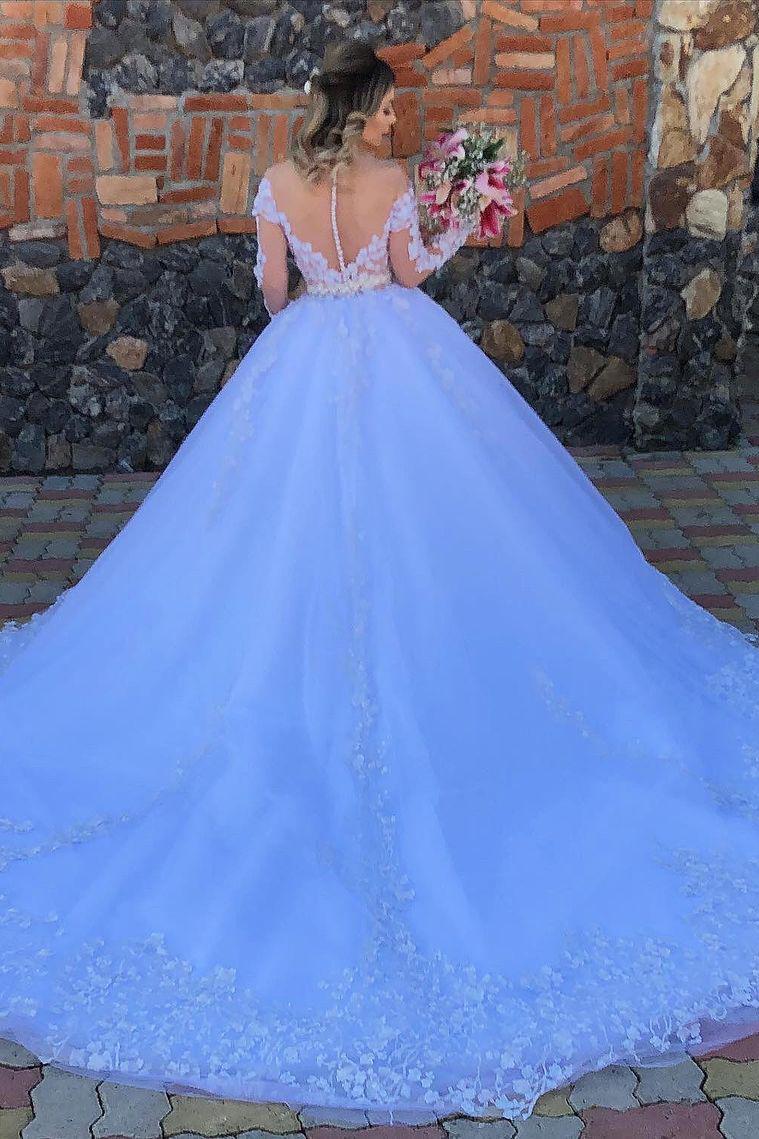 Luxury Princess Off-the-shoulder Wedding Dress With Sleeves Tulle-BallBride