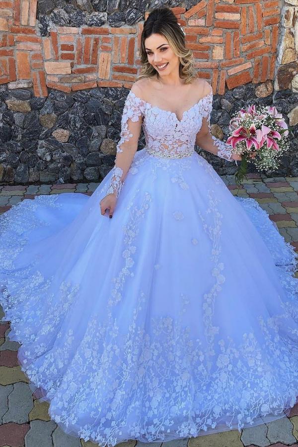 Luxury Princess Off-the-shoulder Wedding Dress With Sleeves Tulle-BallBride