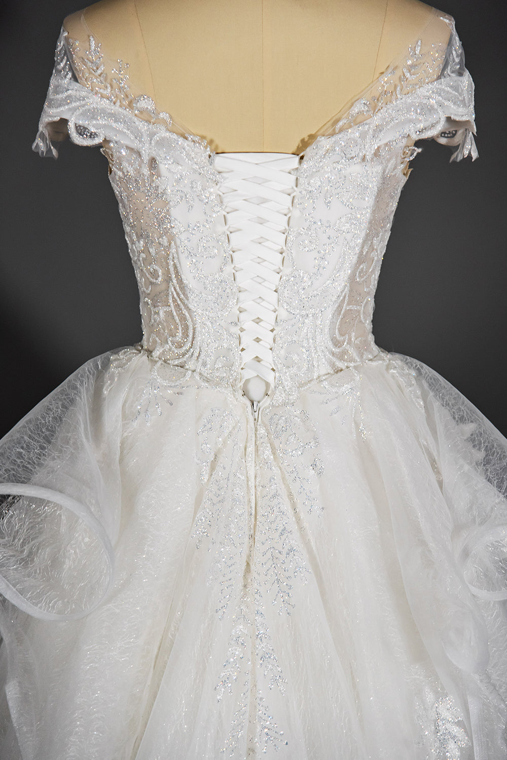 Luxury Sequins Appliques Ball Gown Wedding Dress With Tulle Ruffles-BallBride