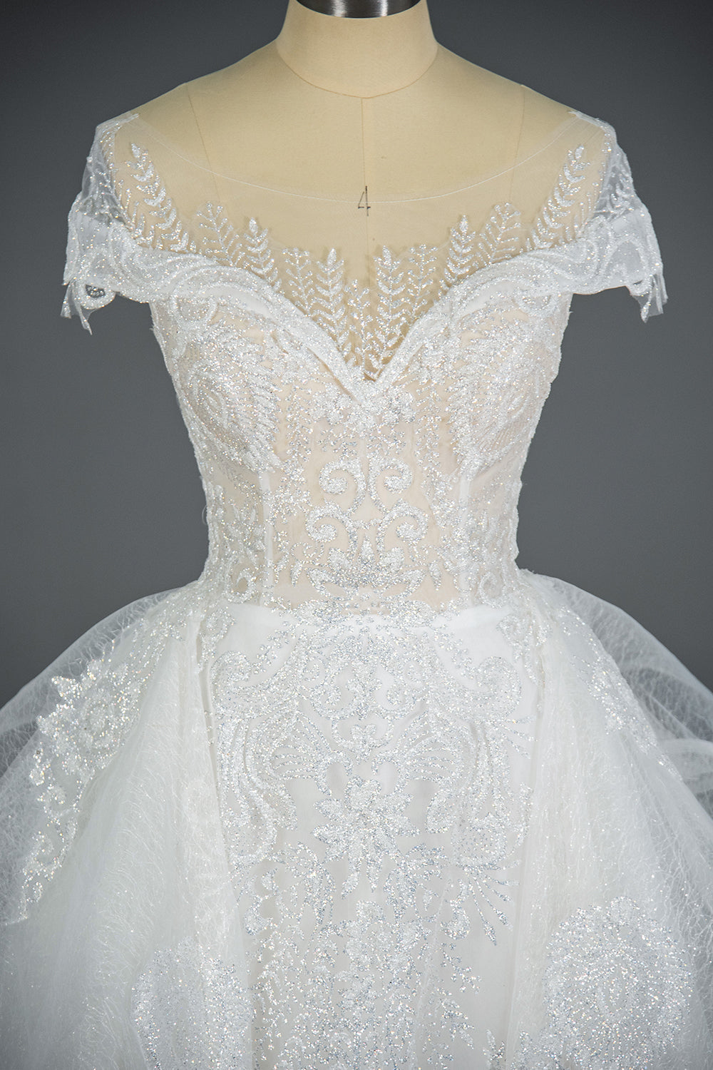 Luxury Sequins Appliques Ball Gown Wedding Dress With Tulle Ruffles-BallBride