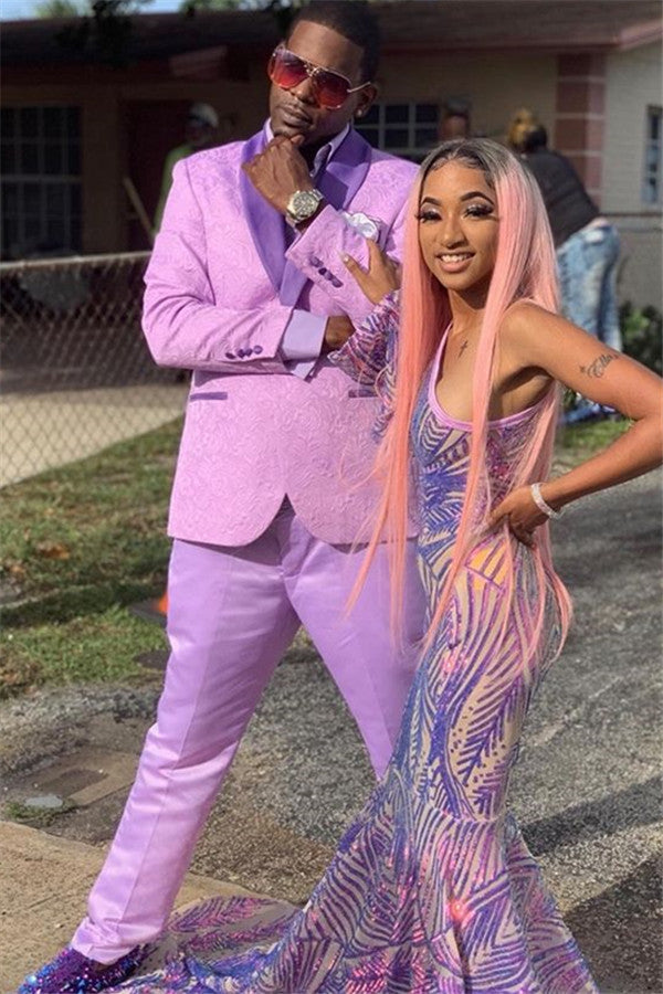 Make a Statement in Pink Jacquard Shawl Lapel Groom and Groomsman Suit for Your Wedding-BallBride