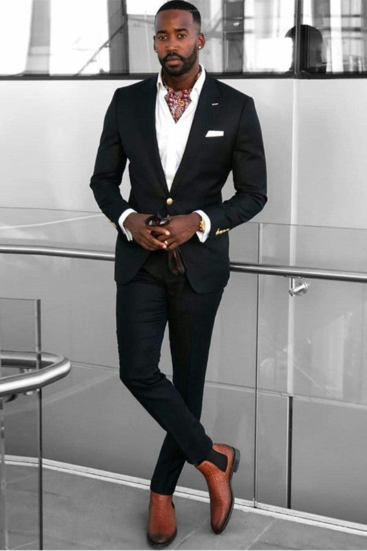Make a Statement with Handsome Best Fited Black Prince Suit for the Groom - Peaked Lapel with One Button-BallBride