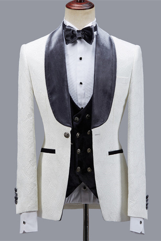 Maverick Jacquard Easy Fit Shawl Lapel Wedding Suit for Men-BallBride