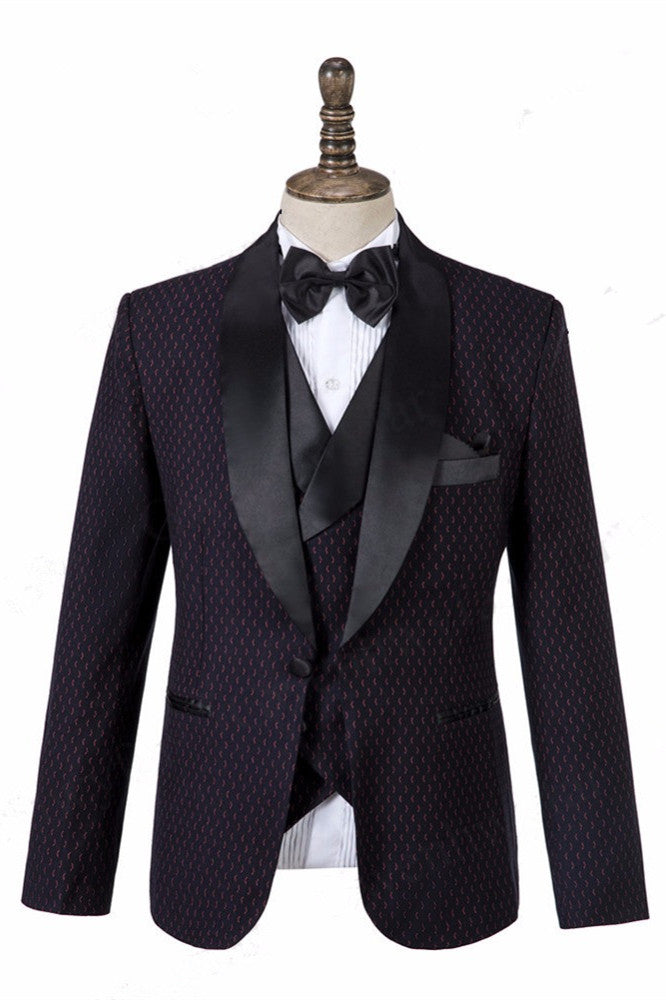 Men's Three-Piece Wedding Suit with Classic Black Shawl Lapel-BallBride