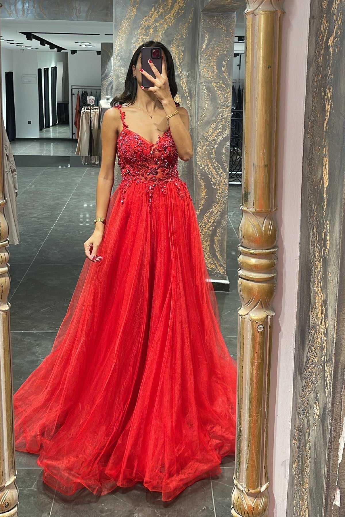 Mermaid Appliques Prom Dress with Beadings and Elegant Spaghetti-Straps-BallBride