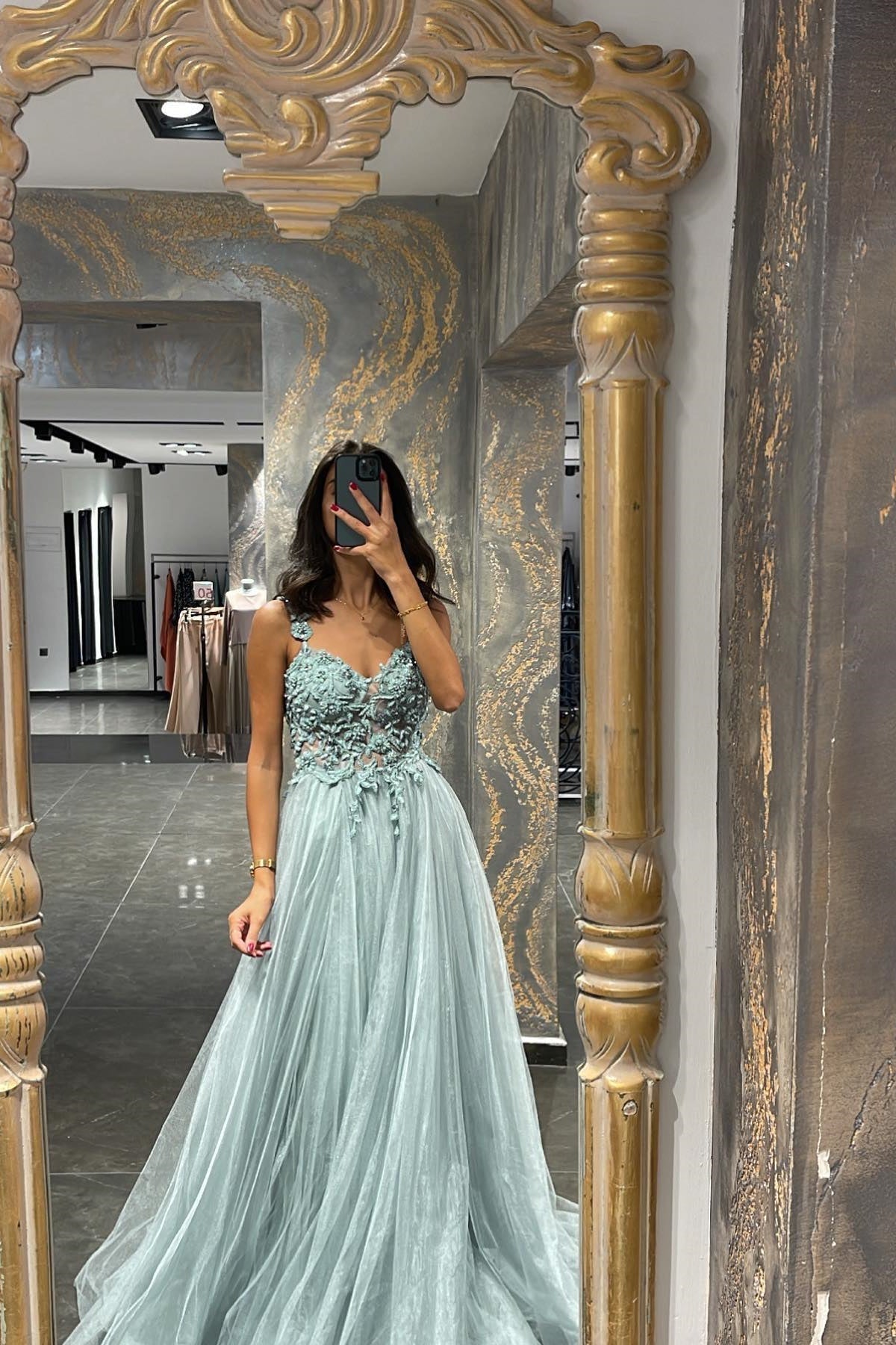 Mermaid Appliques Prom Dress with Beadings and Elegant Spaghetti-Straps-BallBride