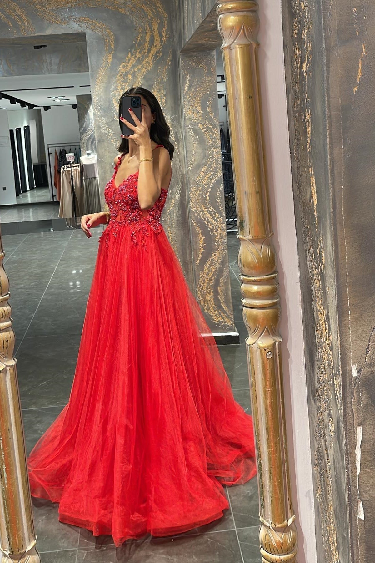 Mermaid Appliques Prom Dress with Beadings and Elegant Spaghetti-Straps-BallBride
