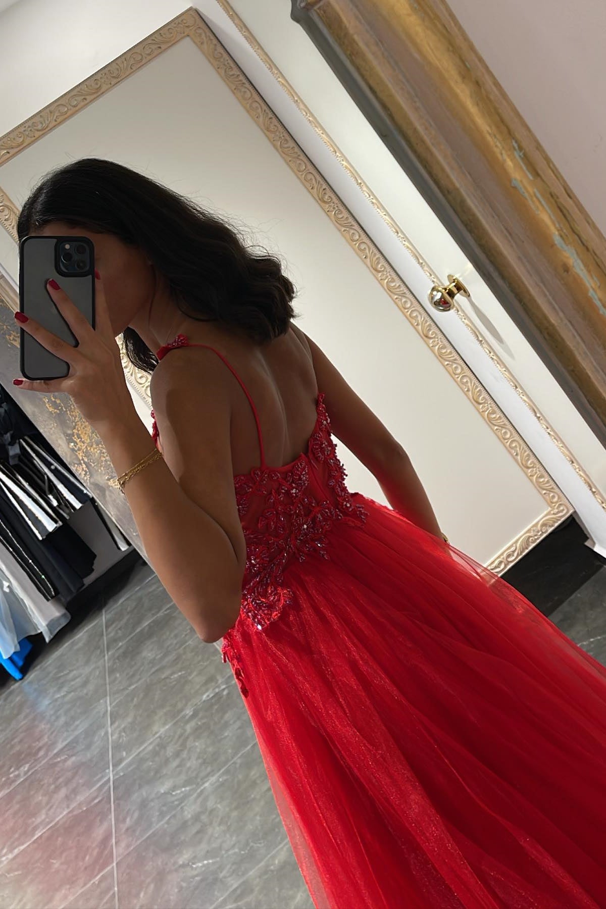 Mermaid Appliques Prom Dress with Beadings and Elegant Spaghetti-Straps-BallBride