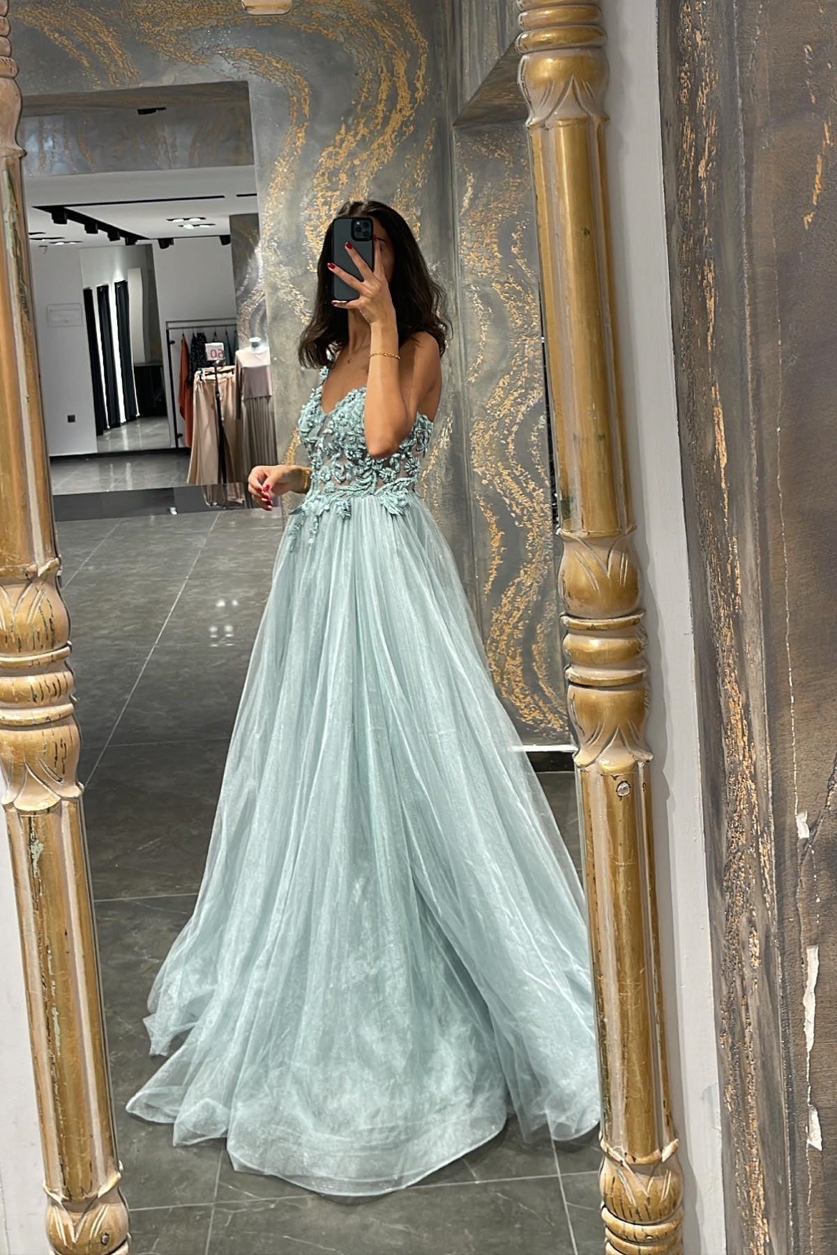 Mermaid Appliques Prom Dress with Beadings and Elegant Spaghetti-Straps-BallBride