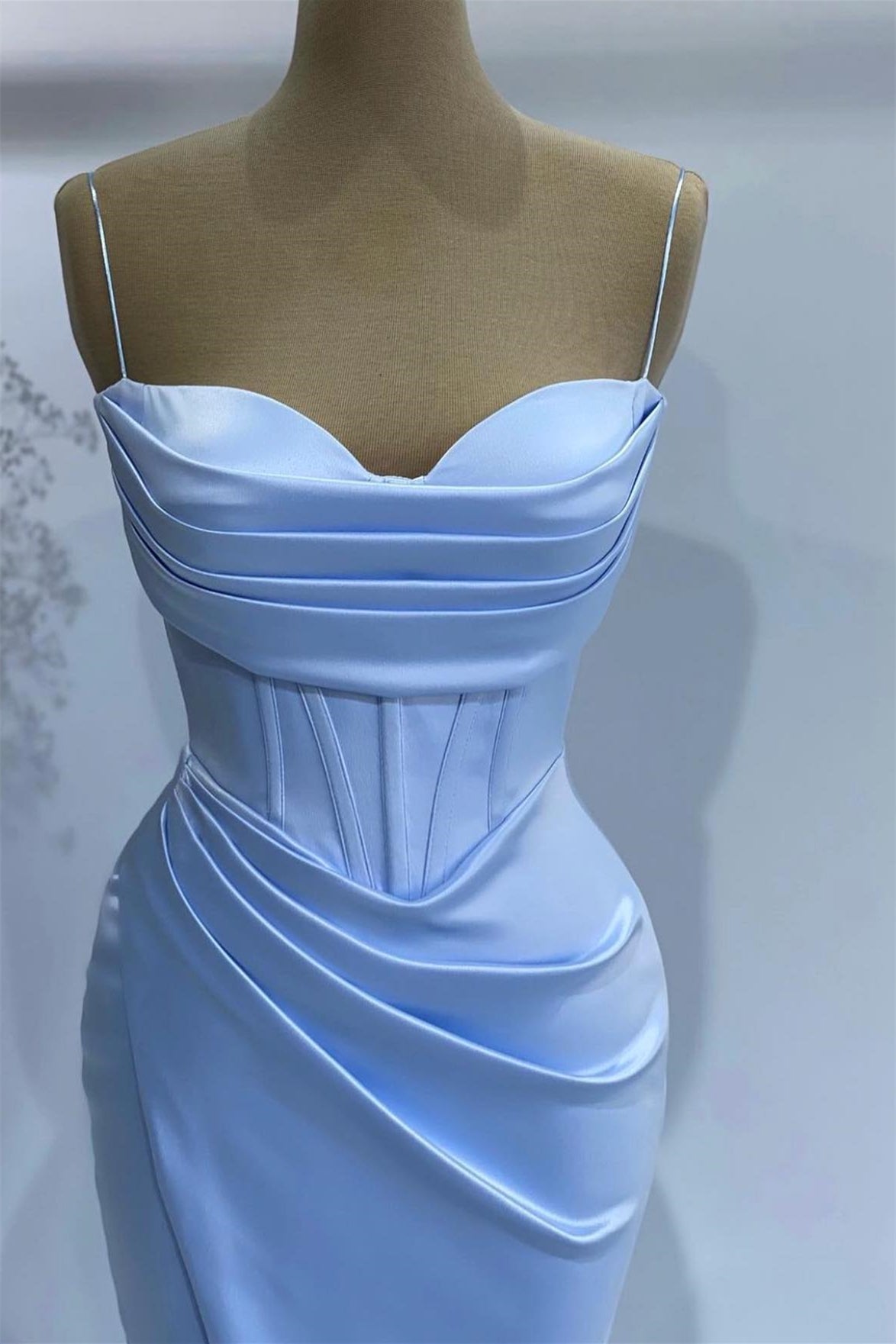Mermaid Baby Blue Sweetheart Prom Dress With Spaghetti-Straps Online-BallBride