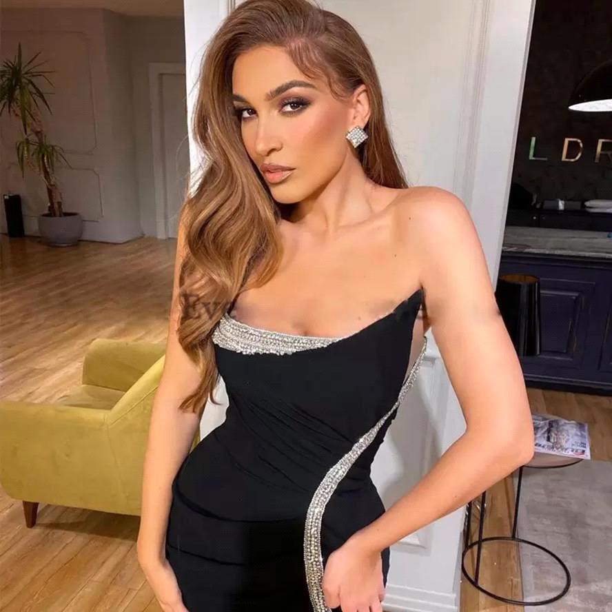 Mermaid Black Strapless Prom Dress with Slit-BallBride