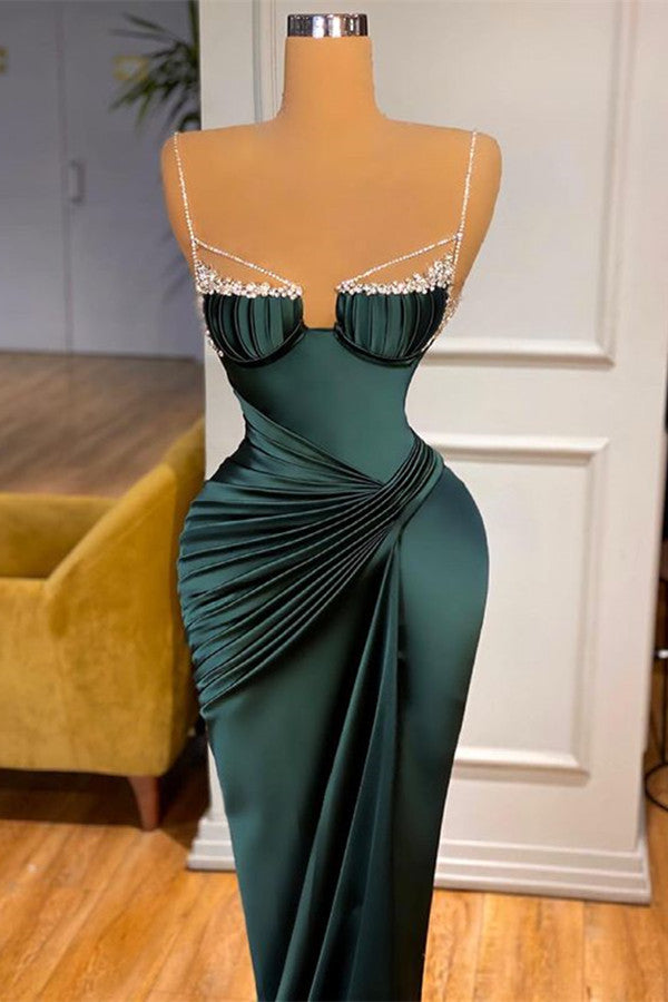 Mermaid Dark Green Spaghetti-Straps Prom Dress-BallBride