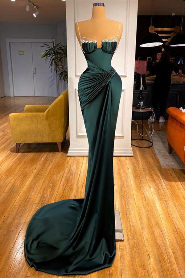 Mermaid Dark Green Spaghetti-Straps Prom Dress-BallBride