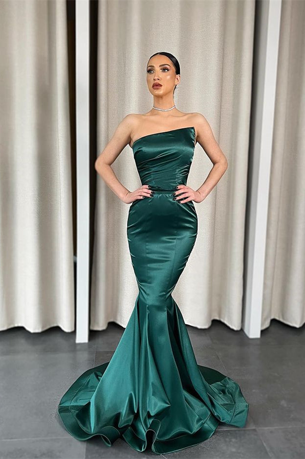 Mermaid Dark Green Strapless Long Evening Dress-BallBride