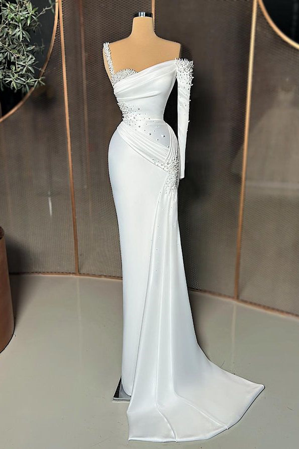 Mermaid Evening Dress with Pearls - Fabulous One Shoulder Long Sleeve-BallBride