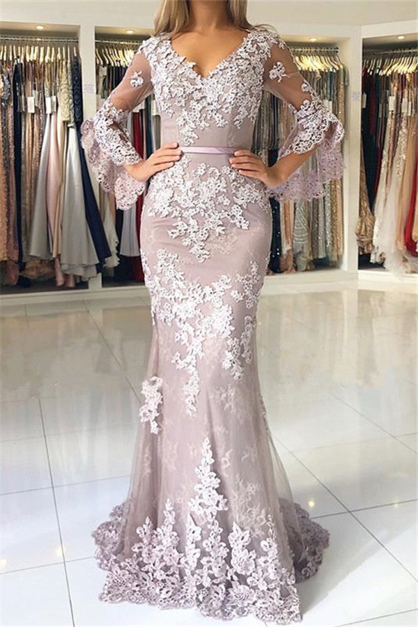 Mermaid Half Sleeves Prom Dress Long-BallBride