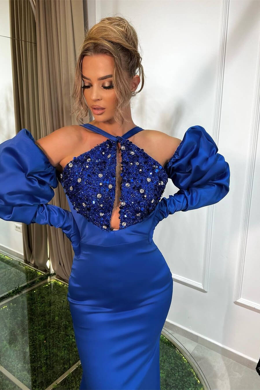 Mermaid Long Sleeve Floor Length Prom Dress with Sequins and Beads-BallBride