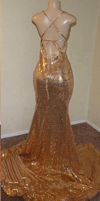 Mermaid Modern V-Neck Prom Dress with Sequins-BallBride