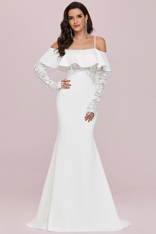 Mermaid Off-the-Shoulder Long Sleeve Lace Wedding Dress-BallBride
