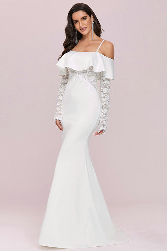 Mermaid Off-the-Shoulder Long Sleeve Lace Wedding Dress-BallBride