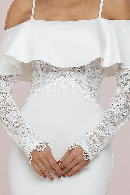 Mermaid Off-the-Shoulder Long Sleeve Lace Wedding Dress-BallBride