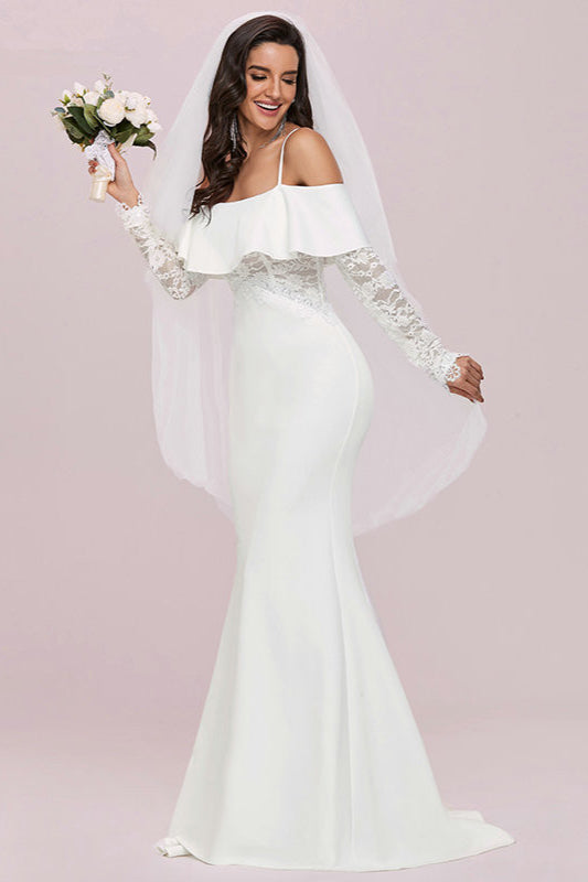 Mermaid Off-the-Shoulder Long Sleeve Lace Wedding Dress-BallBride