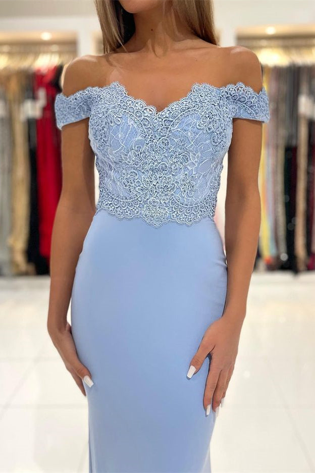Mermaid Off-the-Shoulder Prom Dress With Lace Appliques-BallBride