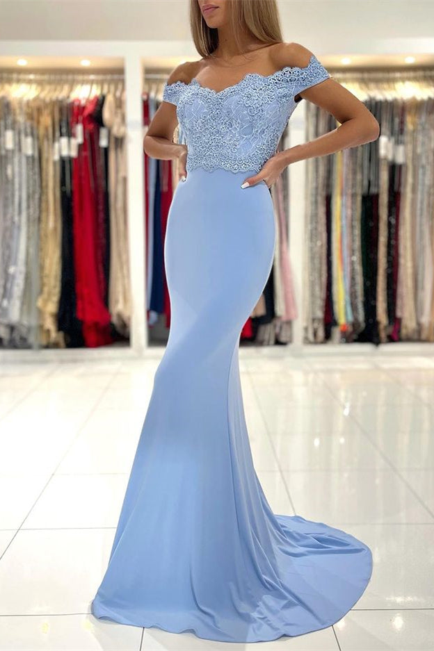 Mermaid Off-the-Shoulder Prom Dress With Lace Appliques-BallBride
