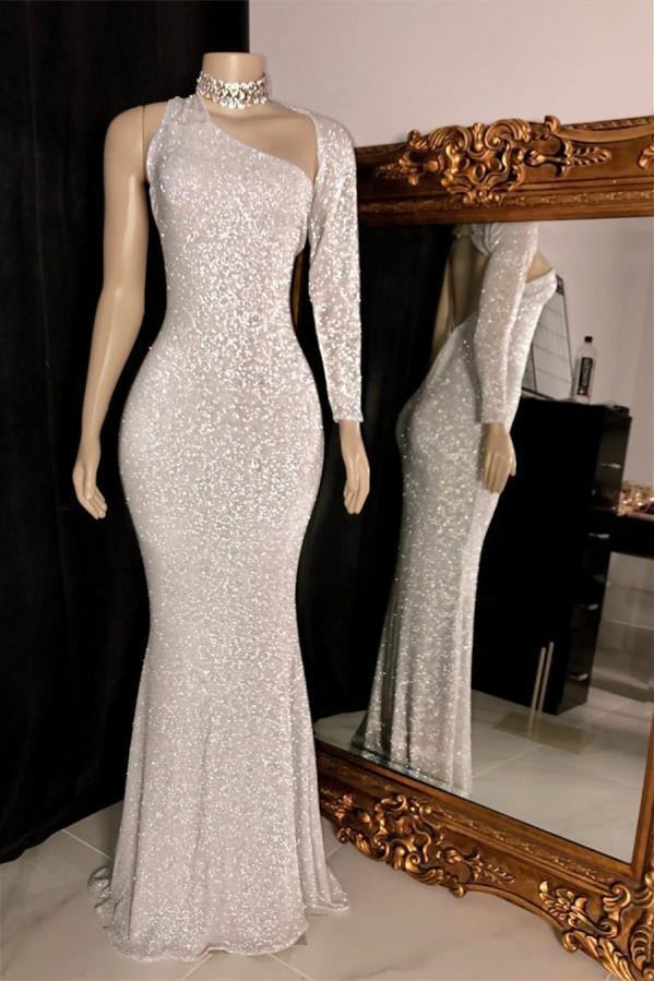 Mermaid Prom Dress with Classic Sequins & One Shoulder Long Sleeves-BallBride