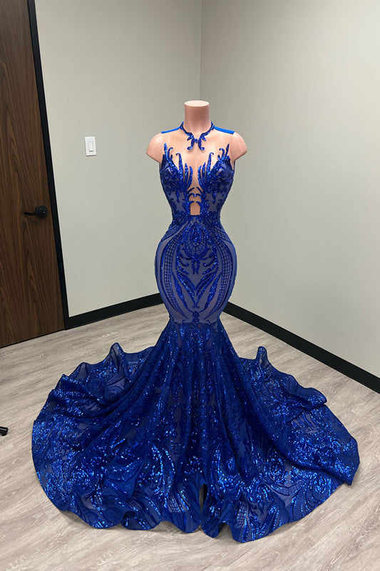 Mermaid Prom Dress with Laser Light & Crew Neck Sleeveless Court-BallBride