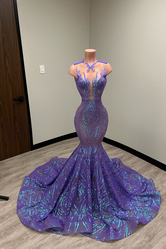 Mermaid Prom Dress with Laser Light & Crew Neck Sleeveless Court-BallBride