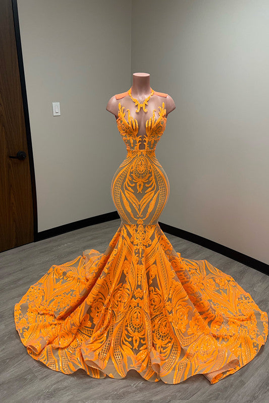 Mermaid Prom Dress with Laser Light & Crew Neck Sleeveless Court-BallBride